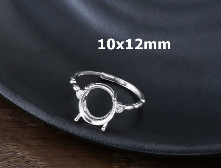 Ring Blank Setting 1pc Sterling Silver 925 Crystals Oval Base White Gold Fine 10x12mm For One Stone Adjustable Four Prongs Wholesale