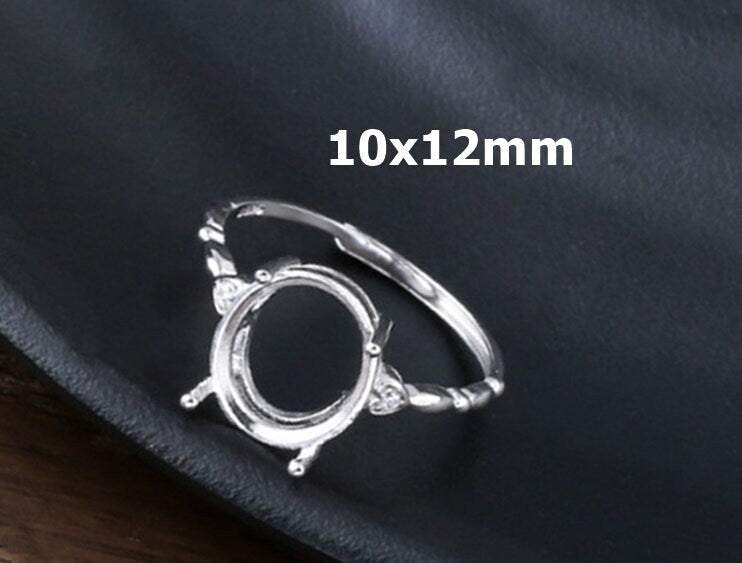 Ring Blank Setting 1pc Sterling Silver 925 Crystals Oval Base White Gold Fine 10x12mm For One Stone Adjustable Four Prongs Wholesale