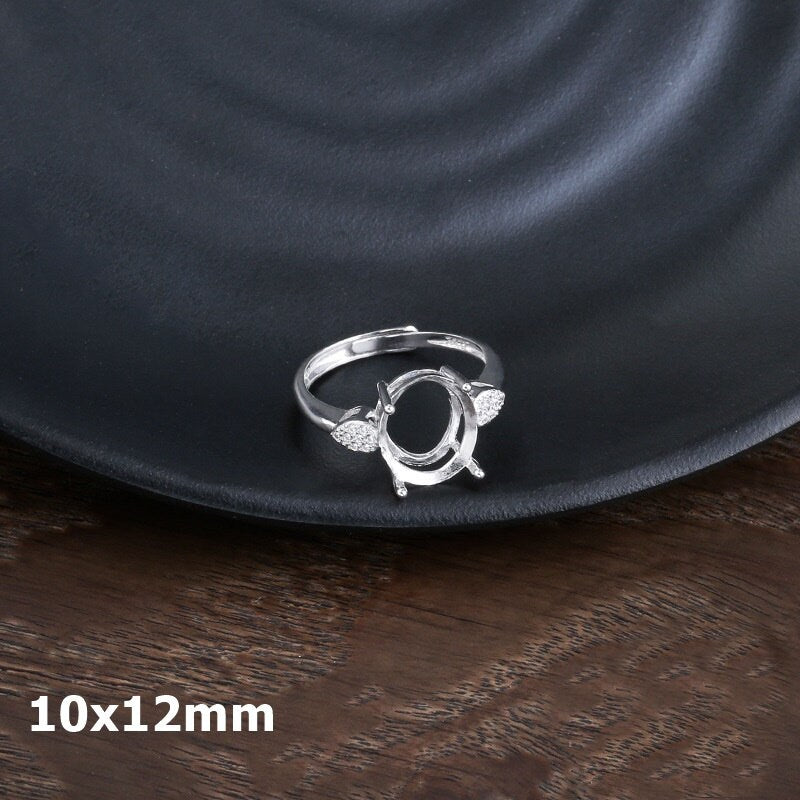 Ring Blank Setting 1pc Sterling Silver 925 Crystals Oval Base White Gold Fine 10x12mm For One Stone Adjustable Four Prongs Wholesale