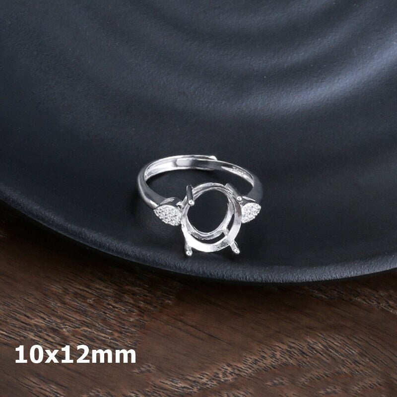 Ring Blank Setting 1pc Sterling Silver 925 Crystals Oval Base White Gold Fine 10x12mm For One Stone Adjustable Four Prongs Wholesale