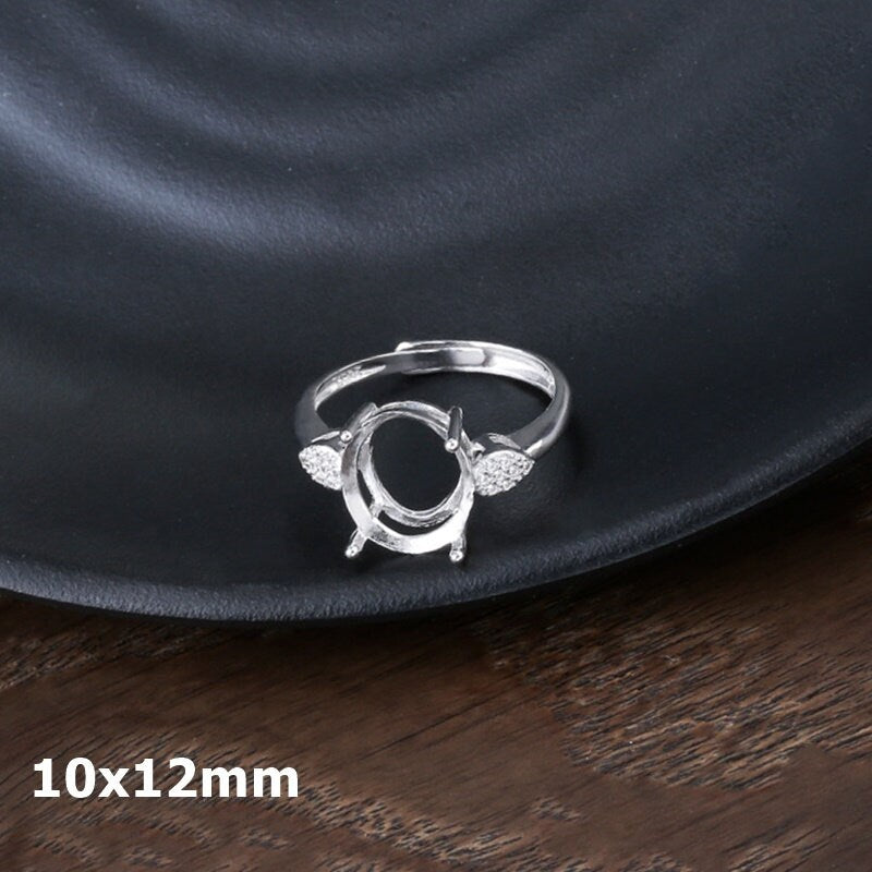 Ring Blank Setting 1pc Sterling Silver 925 Crystals Oval Base White Gold Fine 10x12mm For One Stone Adjustable Four Prongs Wholesale