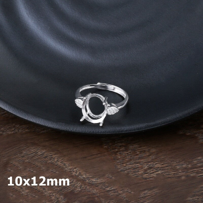 Ring Blank Setting 1pc Sterling Silver 925 Crystals Oval Base White Gold Fine 10x12mm For One Stone Adjustable Four Prongs Wholesale