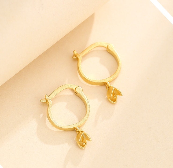 Round Cup Pin Latch Hinged Hoop Earrings Setting Bezel Sterling Silver Gold Fine 925 3 mm For One Pearl Bead No Prongs DIY Jewelry Wholesale