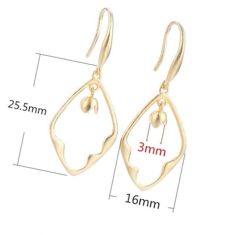 Leaf Frame Cup Pin Base Hook Earrings Setting Bezel Sterling Silver Gold Fine 925 3 mm For One Pearl Bead No Prongs DIY Jewelry Wholesale