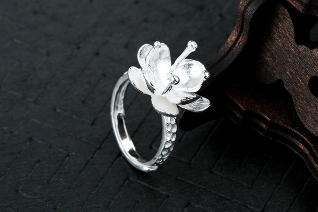 Ring Blank Setting 1pc Sterling Silver 925 Flower Cup Base White Gold Fine 10-11mm For One Pearl Bead Adjustable Four Prongs Wholesale