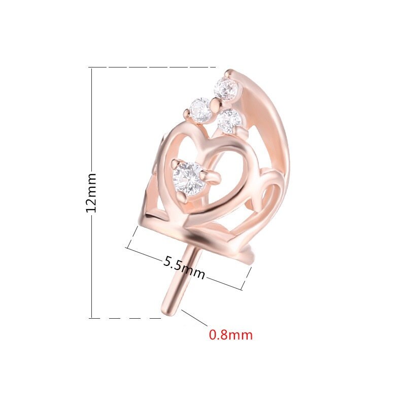 Heart Love Crown Pin Base Pendant Setting Sterling Silver Rose Gold Fine 925 6-12 mm For One Pearl Bead No Prongs DIY Jewelry Wholesale