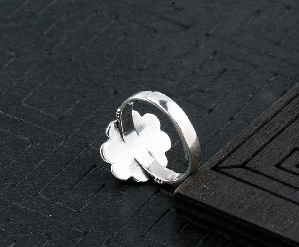 Ring Blank Setting 1pc Sterling Silver 925 Retro Flower Oval Base Fine 7x9mm For One Stone Gemstone Adjustable No Prongs Wholesale