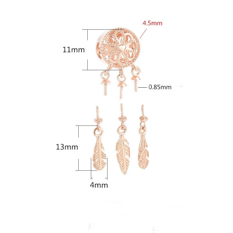 Dream Catcher Pin Pendant Setting Tray Bulk Sterling Silver Gold Fine 925 6x6mm For Three Pearls Beads No Prongs DIY Jewelry Wholesale