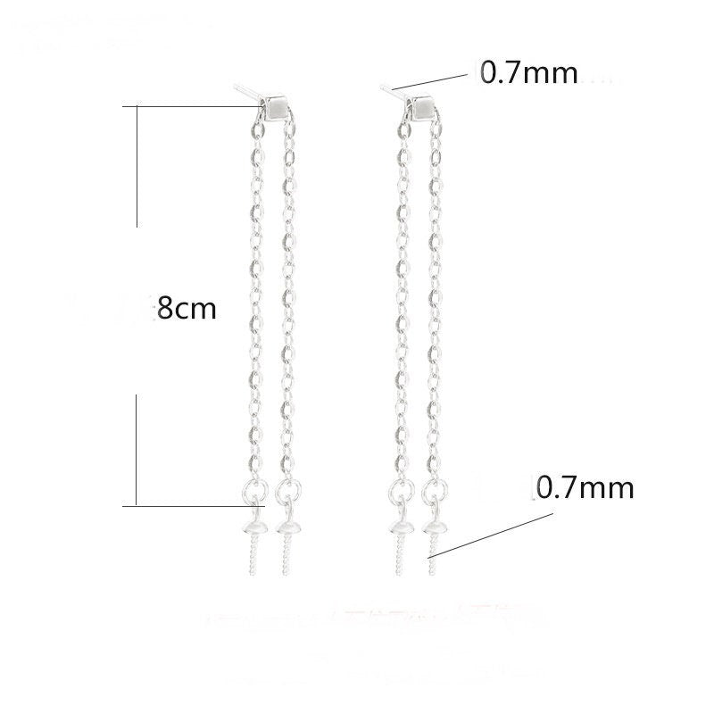 Double Chain Pin Base Earrings Stud Setting Sterling Silver Rose Gold Fine 925 80mm For Two Pearls Beads No Prongs DIY Jewelry Wholesale