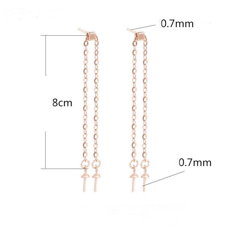 Double Chain Pin Base Earrings Stud Setting Sterling Silver Rose Gold Fine 925 80mm For Two Pearls Beads No Prongs DIY Jewelry Wholesale