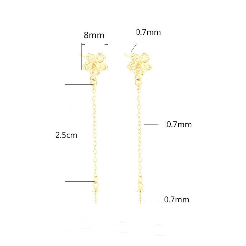 Flower Chain Pin Base Earrings Stud Setting Sterling Silver Rose Gold Fine 925 4-10mm For One Pearl Bead No Prongs DIY Jewelry Wholesale