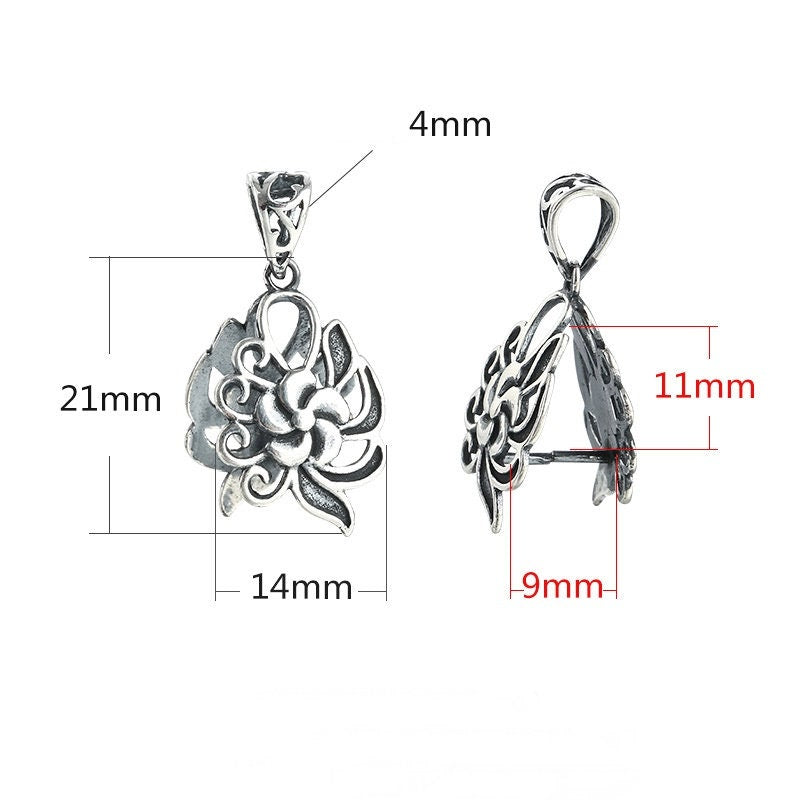 Retro Flower Buckle Clip Pinch Bail Pendant Setting 925 Sterling Silver Antique Gold 9x11mm One Stone Bead Front Drilled Jewelry Wholesale