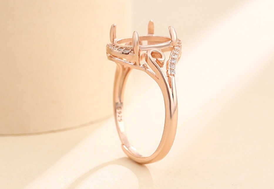 Ring Blank Setting 1pc Sterling Silver 925 Crystals Oval Rose Gold Adjustable Fine 3-18mm For One Stone Gemstone Four Prongs Wholesale