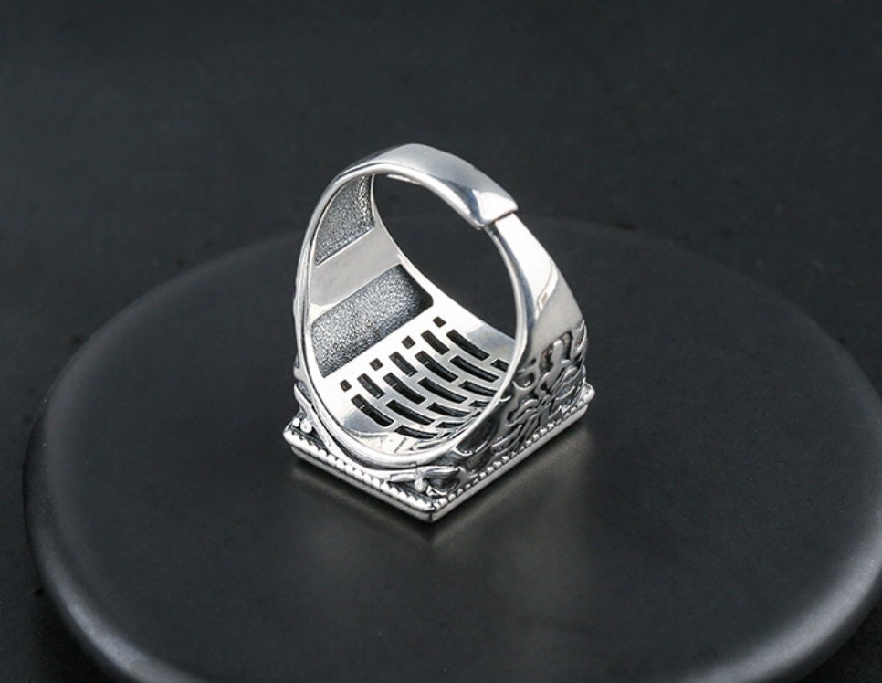 Ring Blank Setting 1pc Sterling Silver 925 Retro Rectangle Base Fine 12x17mm For One Stone Gemstone Adjustable No Prongs Wholesale