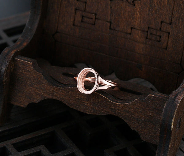 Ring Blank Setting 1pc Sterling Silver 925 Simple Smooth Oval Rose Gold Adjustable Fine 3-25mm For One Stone Gemstone No Prongs Wholesale