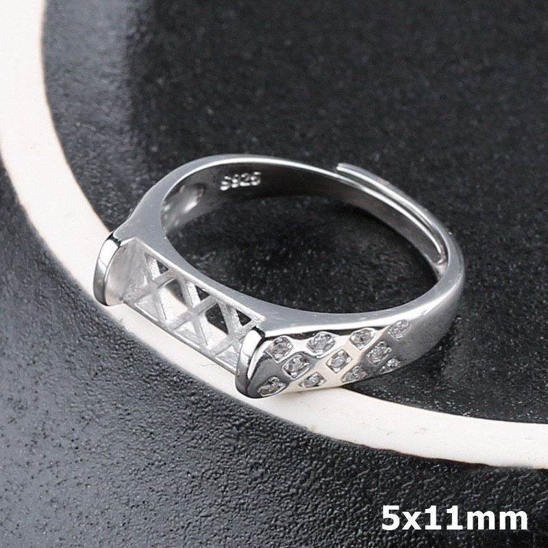 Ring Blank Setting 1pc Sterling Silver 925 Crystals Rectangle Base Rose Gold Fine 5x11mm For One Stone Adjustable No Prongs Wholesale