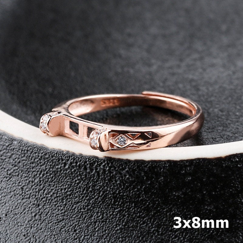 Ring Blank Setting 1pc Sterling Silver 925 Crystals Rectangle Base White Rose Gold Fine 3x8mm For One Stone Adjustable No Prongs Wholesale