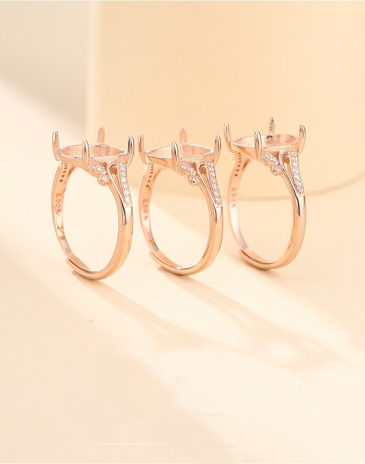 Ring Blank Setting 1pc Sterling Silver 925 Crystals Oval Rose Gold Fine 3-16mm For One Stone Gemstone Adjustable Four Prongs Wholesale