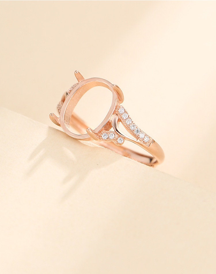 Ring Blank Setting 1pc Sterling Silver 925 Crystals Oval Rose Gold Fine 3-16mm For One Stone Gemstone Adjustable Four Prongs Wholesale