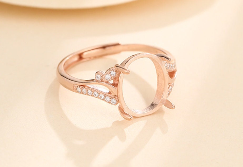 Ring Blank Setting 1pc Sterling Silver 925 Crystals Oval Rose Gold Fine 3-16mm For One Stone Gemstone Adjustable Four Prongs Wholesale