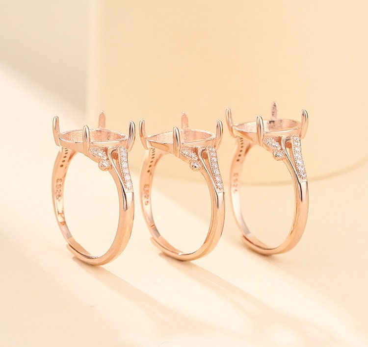 Ring Blank Setting 1pc Sterling Silver 925 Crystals Oval Rose Gold Fine 3-16mm For One Stone Gemstone Adjustable Four Prongs Wholesale