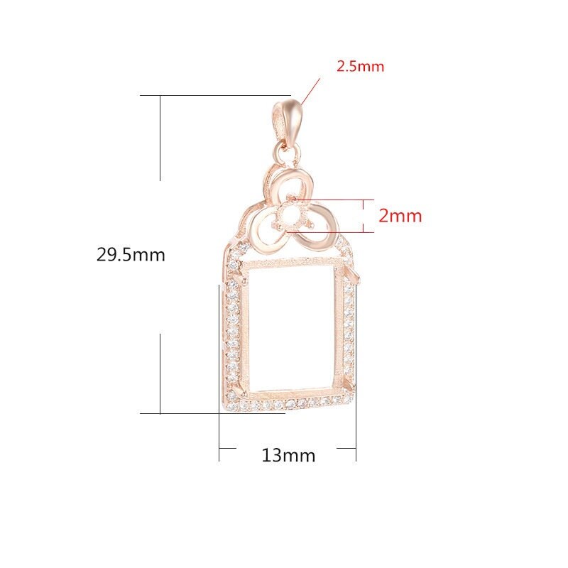 Vintage Rectangle Round Base Pendant Setting Fine Sterling Silver Gold 925 2x2mm 10x14mm For Two Stones With Prongs DIY Jewelry Wholesale