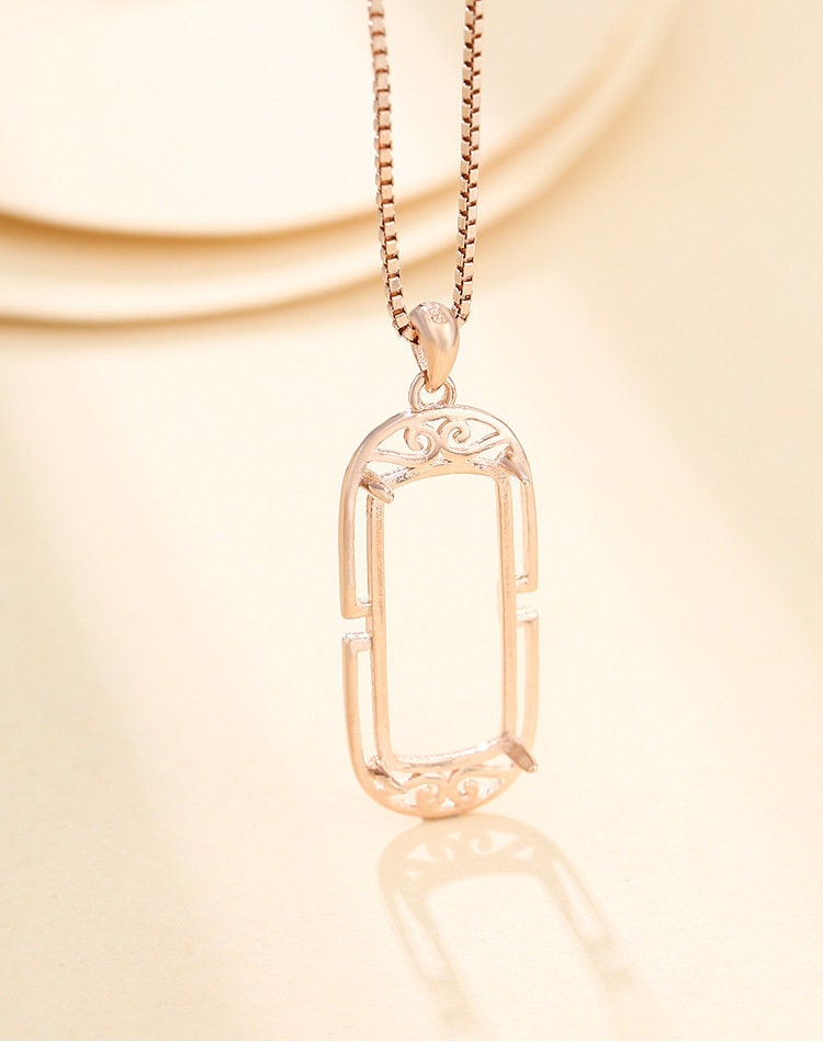 Vintage Rectangle Base Pendant Setting Fine Sterling Silver Rose Gold 925 9x19mm For One Stone Gemstone Four Prongs DIY Jewelry Wholesale