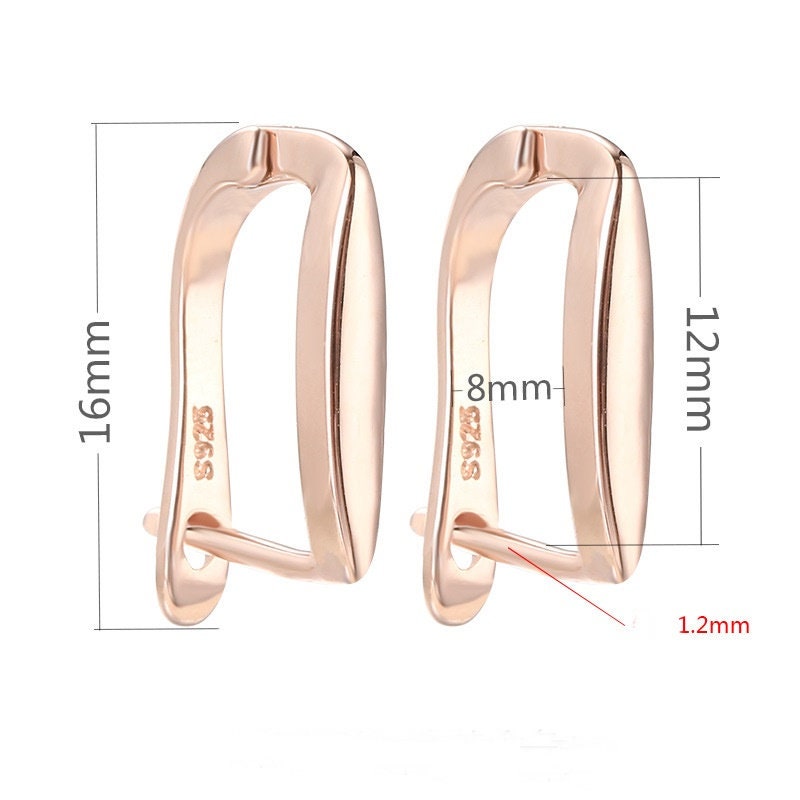 Clips Latch Hinged Hoop Earrings Setting Bezel Sterling Silver Rose Gold Fine 925 8x12 mm For One Donut Bead No Prongs DIY Jewelry Wholesale