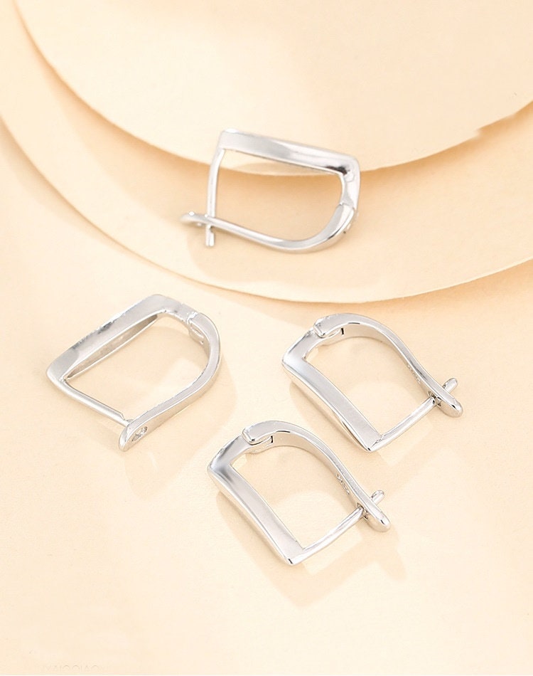 Clips Latch Hinged Hoop Earrings Setting Bezel Sterling Silver Rose Gold Fine 925 8x12 mm For One Donut Bead No Prongs DIY Jewelry Wholesale