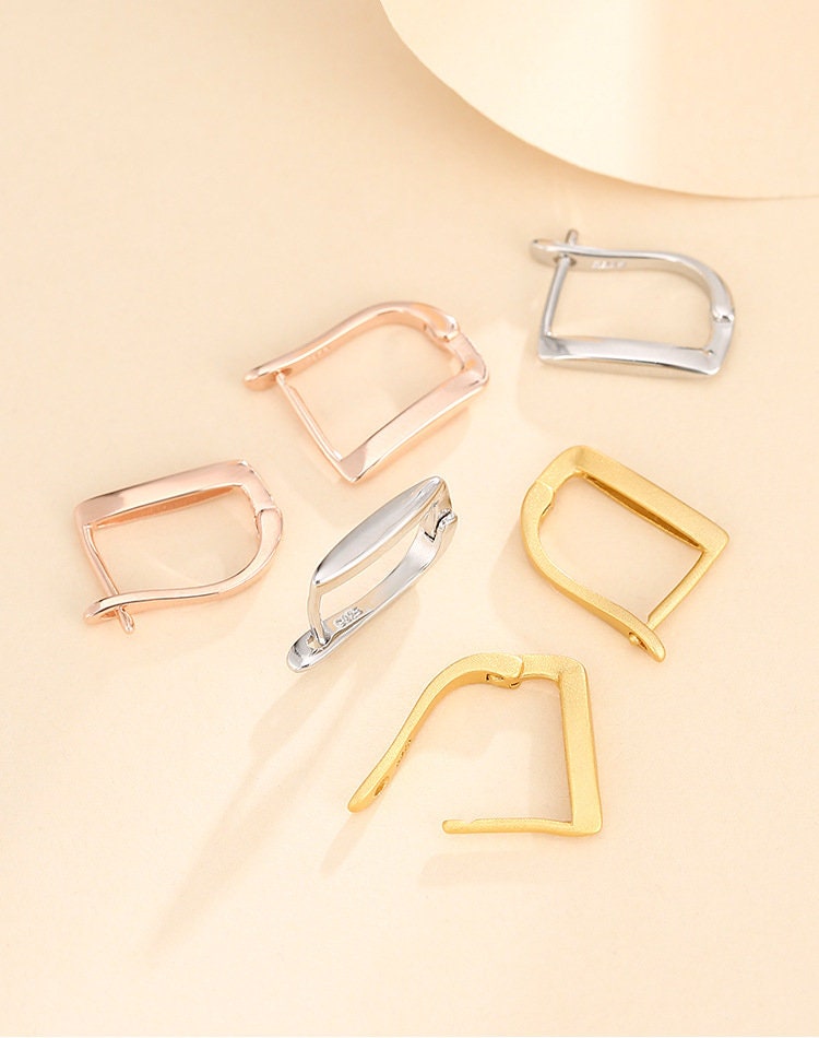 Clips Latch Hinged Hoop Earrings Setting Bezel Sterling Silver Rose Gold Fine 925 8x12 mm For One Donut Bead No Prongs DIY Jewelry Wholesale