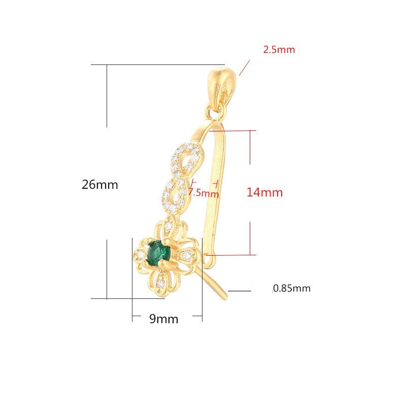 Crystals Flower Leaf Buckle Clip Pendant Setting Sterling Silver Rose Gold Fine 925 7.5x14mm For One Bead No Prongs DIY Jewelry Wholesale