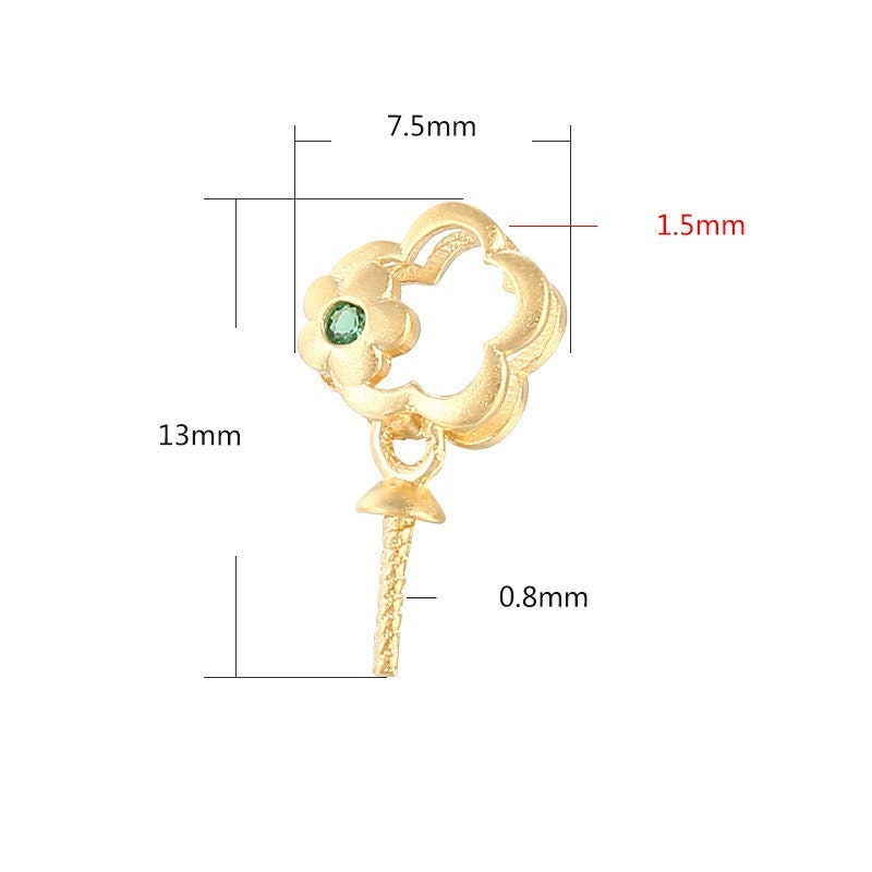 Diamond Flower Pin Base Pendant Setting Sterling Silver Rose Gold Fine 925 6-12 mm For One Pearl Bead No Prongs DIY Jewelry Wholesale