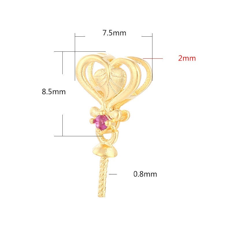 Diamond Heart Pin Base Pendant Setting Sterling Silver Rose Gold Fine 925 7.5x8.5mm For One Pearl Bead No Prongs DIY Jewelry Wholesale