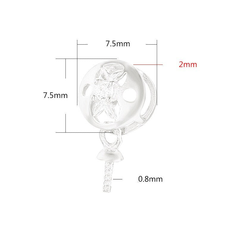 Diamond Round Pin Base Pendant Setting Sterling Silver Rose Gold Fine 925 7.5x7.5mm For One Pearl Bead No Prongs DIY Jewelry Wholesale