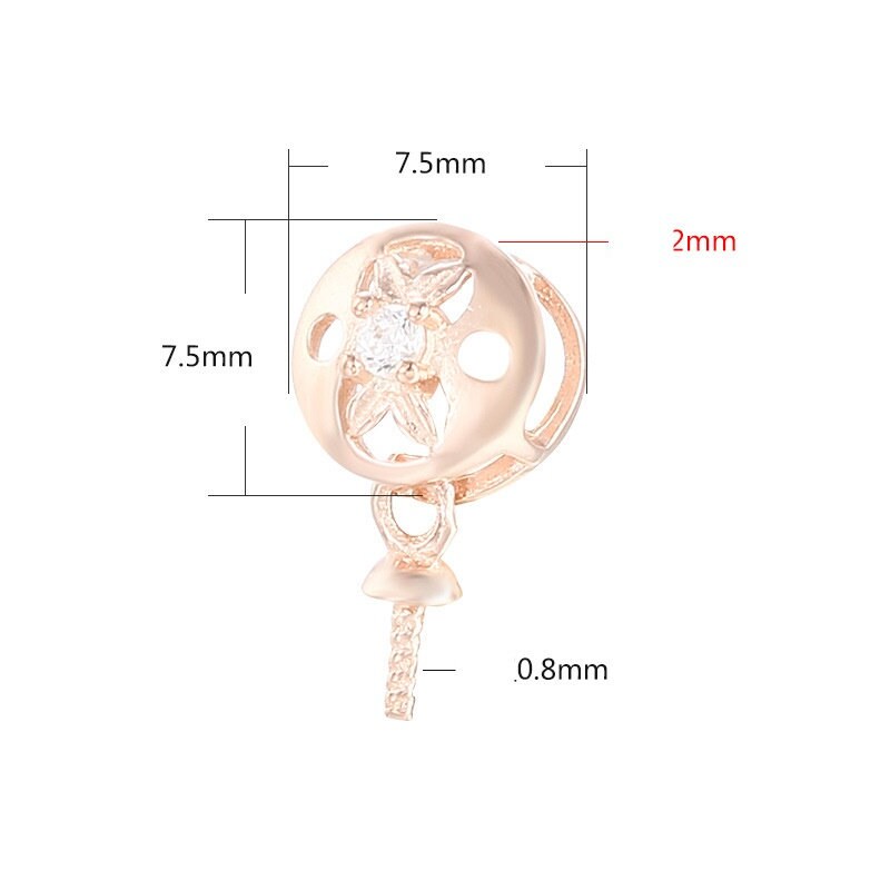 Diamond Round Pin Base Pendant Setting Sterling Silver Rose Gold Fine 925 7.5x7.5mm For One Pearl Bead No Prongs DIY Jewelry Wholesale