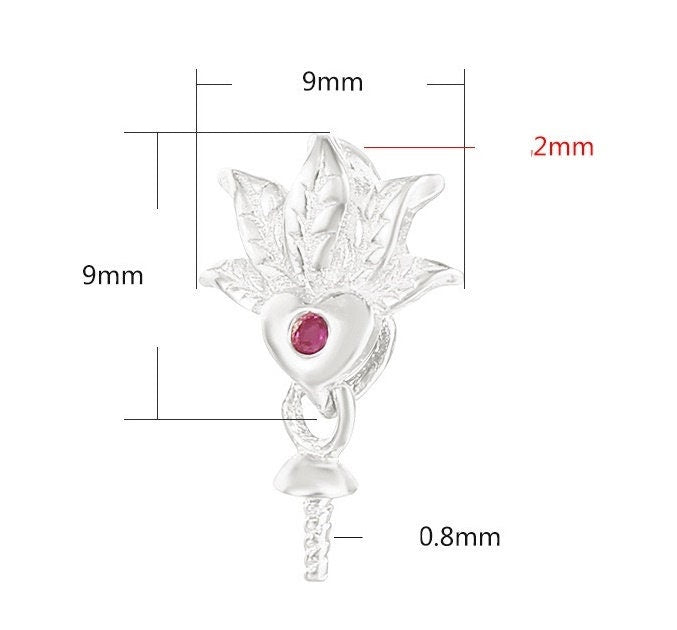 Diamond Leaf Pin Base Pendant Setting Sterling Silver Rose Gold Fine 925 9x9mm For One Pearl Bead No Prongs DIY Jewelry Wholesale