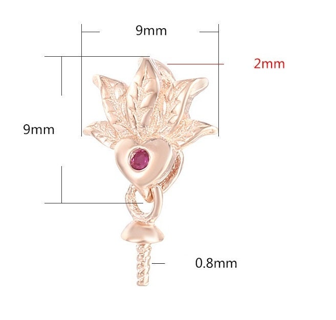 Diamond Leaf Pin Base Pendant Setting Sterling Silver Rose Gold Fine 925 9x9mm For One Pearl Bead No Prongs DIY Jewelry Wholesale