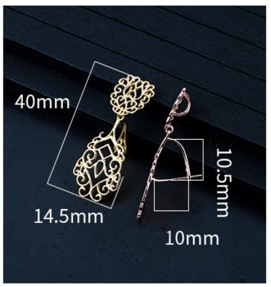 Vintage Openwork Buckle Clip Pendant Setting Sterling Silver Rose Gold Fine 925 10x10.5mm For One Stone Bead No Prongs DIY Jewelry Wholesale