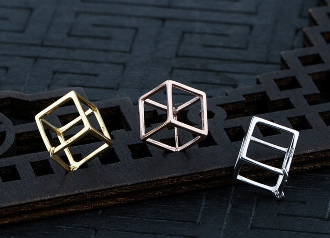 Cube Square Box Pendant Setting Bulk Sterling Silver Rose Gold Fine 925 8-10mm Bezel For One Pearls Bead No Prongs DIY Jewelry Wholesale