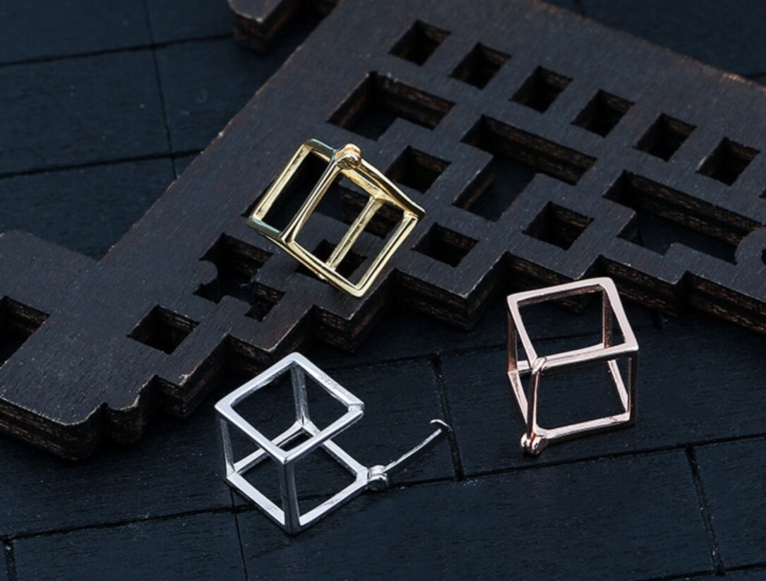 Cube Square Box Pendant Setting Bulk Sterling Silver Rose Gold Fine 925 8-10mm Bezel For One Pearls Bead No Prongs DIY Jewelry Wholesale