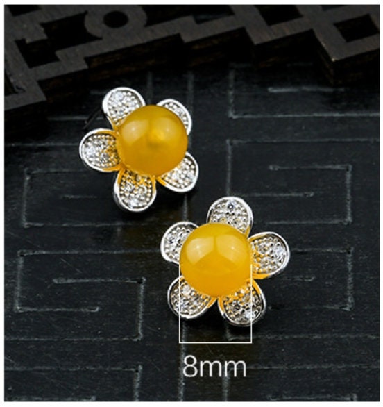 Vinyage Flower Pin Cup Base Earrings Stud Setting Sterling Silver White Gold Fine 925 6-8mm For One Pearl No Prongs DIY Jewelry Wholesale