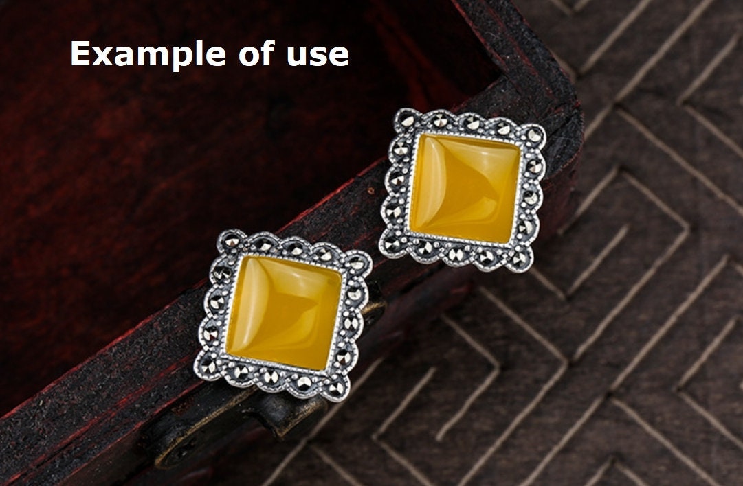 Vintage Square Base Stud Earrings Setting Sterling Silver Fine 925 9x9 mm For One Stone Gemstone No Prongs DIY Jewelry Wholesale