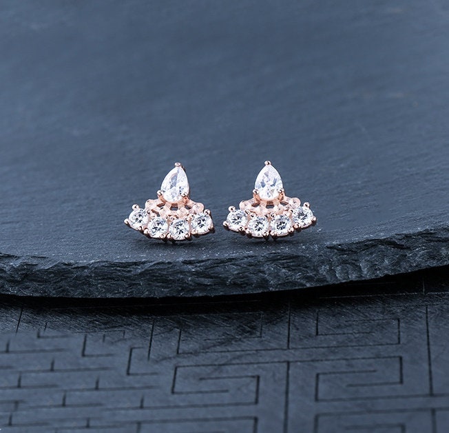 Crystals Flower Pin Cup Base Earrings Stud Setting Sterling Silver White Gold Fine 925 2x2mm For Four Beads No Prongs DIY Jewelry Wholesale