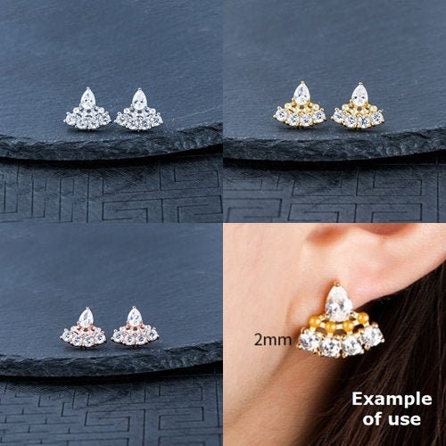 Crystals Flower Pin Cup Base Earrings Stud Setting Sterling Silver White Gold Fine 925 2x2mm For Four Beads No Prongs DIY Jewelry Wholesale