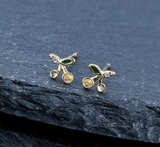 Cherry Branch Pin Cup Earrings Stud Setting Sterling Silver Gold Fine 925 2x2mm 1.5x1.5mm For Two Beads No Prongs DIY Jewelry Wholesale