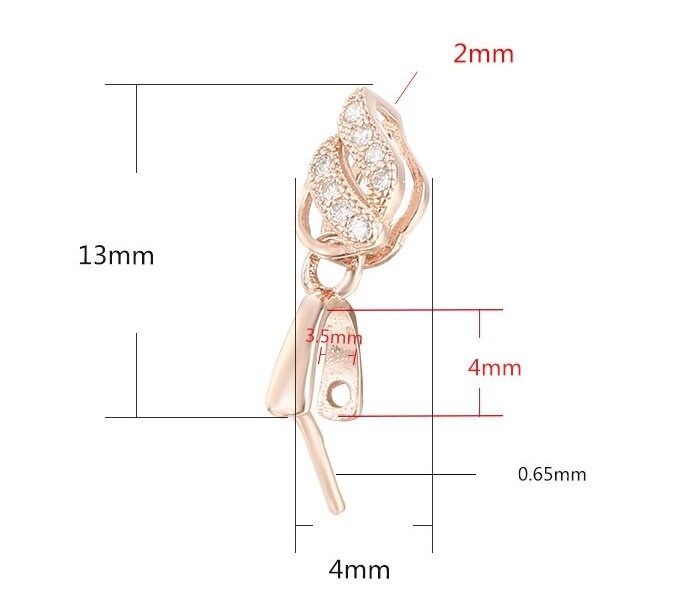 Crystals Leaf Buckle Clip Pendant Blank Setting Sterling Silver Rose Gold Fine 925 3.5x4mm For One Bead No Prongs DIY Jewelry Wholesale