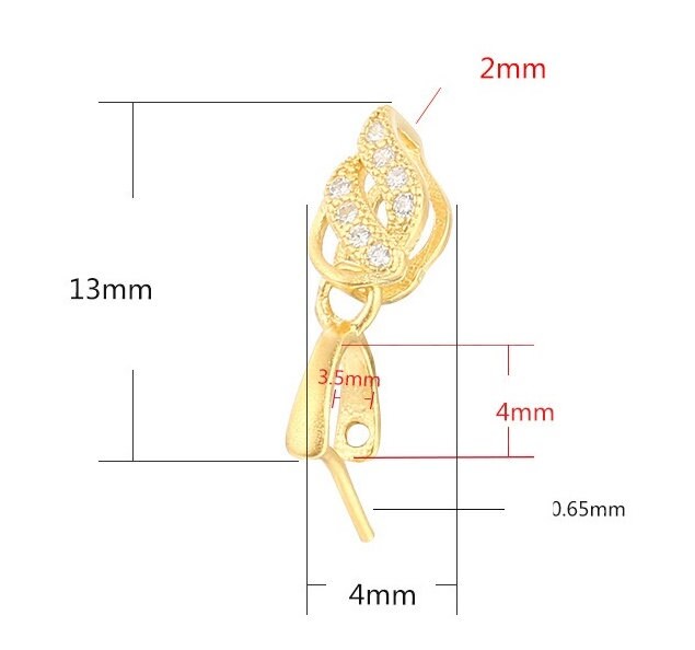 Crystals Leaf Buckle Clip Pendant Blank Setting Sterling Silver Rose Gold Fine 925 3.5x4mm For One Bead No Prongs DIY Jewelry Wholesale