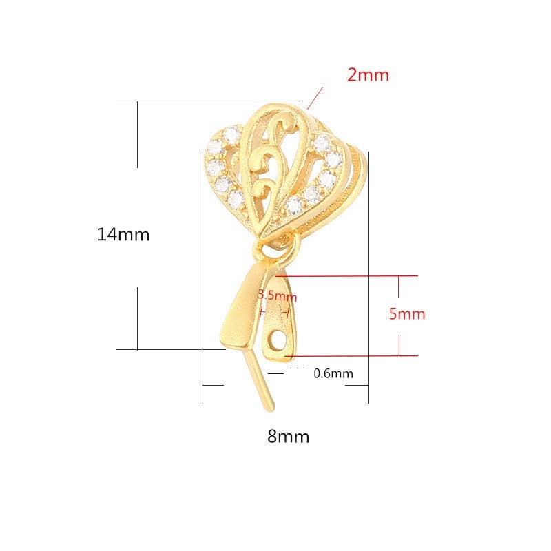 Crystals Leaf Buckle Clip Pendant Setting Bulk Sterling Silver Rose Gold Fine 925 3.5x5mm For One Stone Bead No Prongs DIY Jewelry Wholesale