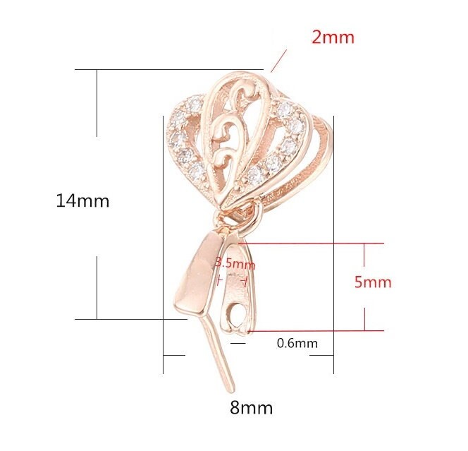 Crystals Leaf Buckle Clip Pendant Setting Bulk Sterling Silver Rose Gold Fine 925 3.5x5mm For One Stone Bead No Prongs DIY Jewelry Wholesale