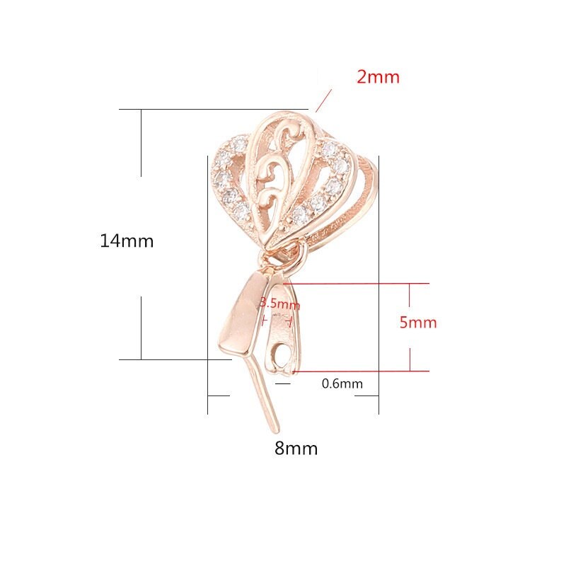 Crystals Leaf Buckle Clip Pendant Setting Bulk Sterling Silver Rose Gold Fine 925 3.5x5mm For One Stone Bead No Prongs DIY Jewelry Wholesale